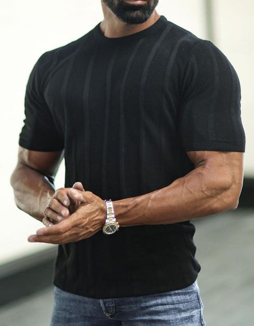 Load image into Gallery viewer, Men's Plus Size Striped Round Neck Short Sleeve T-Shirt

