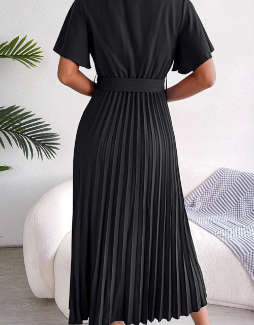 Load image into Gallery viewer, Pleated Flutter Sleeve Belted Dress
