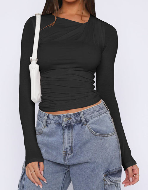 Load image into Gallery viewer, Ruched Asymmetrical Neck Long Sleeve T-Shirt
