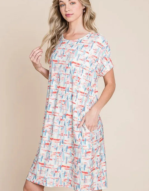Load image into Gallery viewer, BOMBOM Printed Round Neck Short Sleeve Tee Dress
