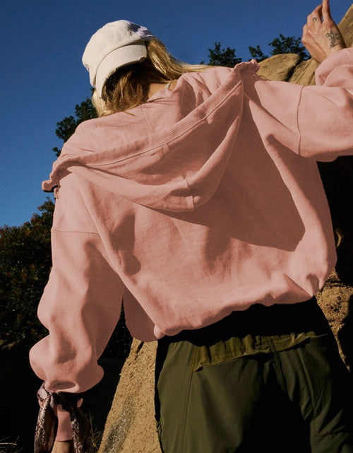 Load image into Gallery viewer, Half Zip Pocketed Dropped Shoulder Hoodie
