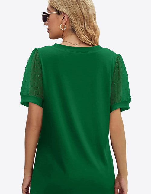 Load image into Gallery viewer, Swiss Dot Puff Sleeve V-Neck Tee
