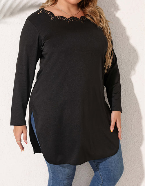Load image into Gallery viewer, Plus Size Slit Long Sleeve T-Shirt
