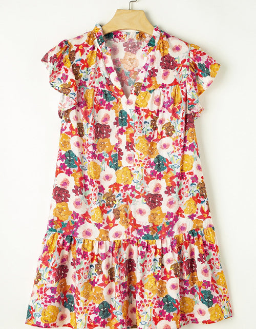 Load image into Gallery viewer, Ruffled Printed Cap Sleeve Mini Dress
