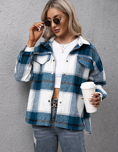 Load image into Gallery viewer, Ivy Lane Plaid Long Sleeve Shirt Jacket
