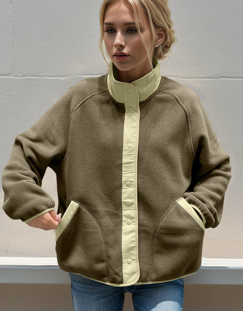 Load image into Gallery viewer, Double Take Snap Down Contrast Fleece Jacket with Pockets
