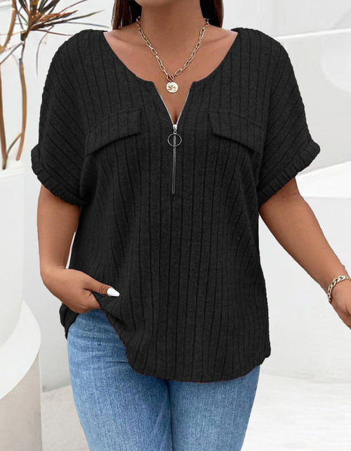 Load image into Gallery viewer, Plus Size Half Zip Short Sleeve T-Shirt

