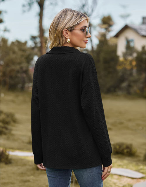 Load image into Gallery viewer, Collared Neck Cable-Knit Long Sleeve Blouse
