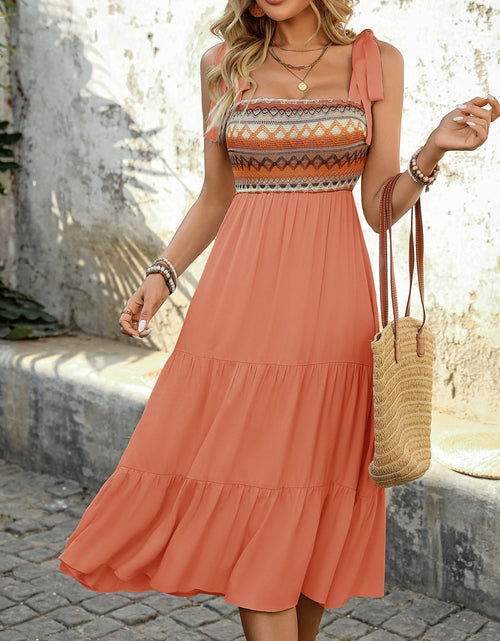 Load image into Gallery viewer, Tie Shoulder Square Neck Tiered Midi Dress
