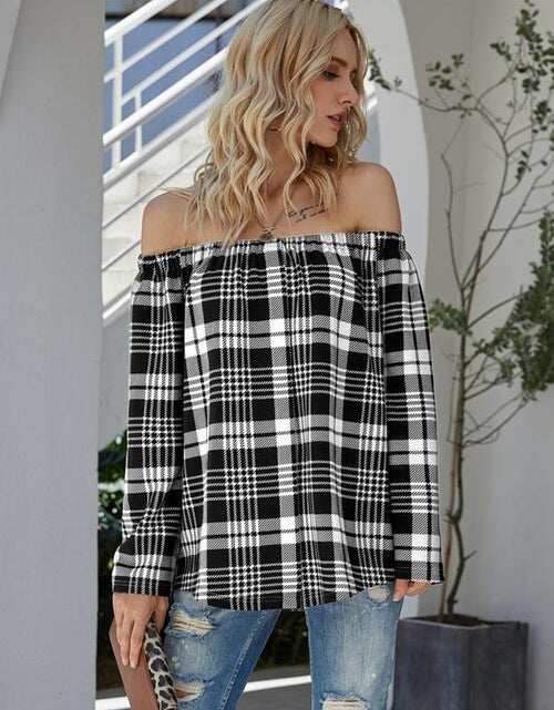 Load image into Gallery viewer, Off-Shoulder Striped Long Sleeve T-Shirt
