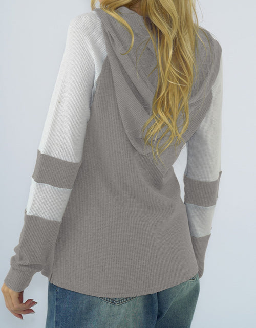 Load image into Gallery viewer, Shiny Quarter-Zip Waffle-Knit Hoodie
