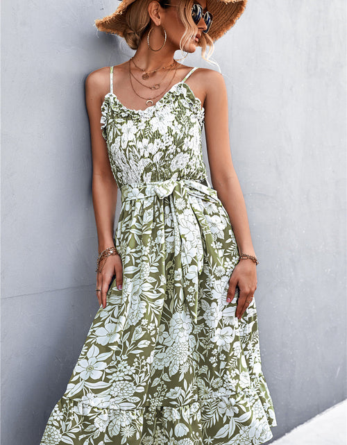 Load image into Gallery viewer, Floral Frill Trim Scoop Neck Spaghetti Strap Dress
