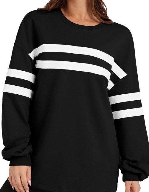 Load image into Gallery viewer, Lovelet Striped Round Neck Dropped Shoulder Sweatshirt
