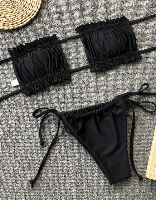 Load image into Gallery viewer, Frill Trim Ruched Bikini Set
