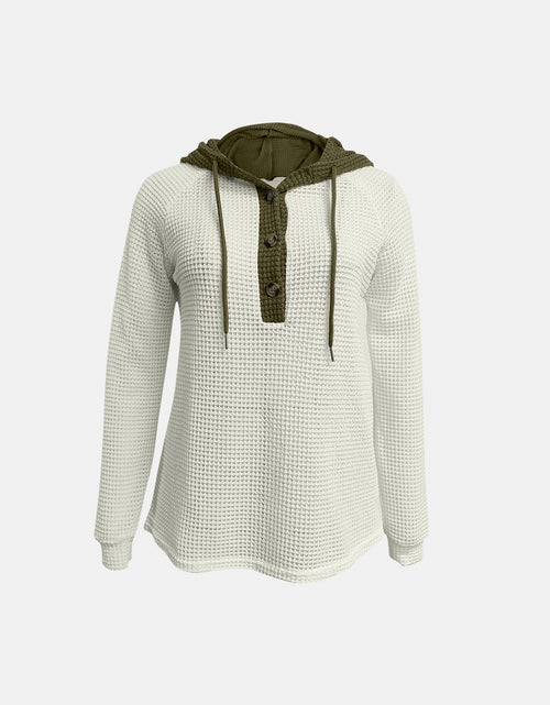 Load image into Gallery viewer, Full Size Waffle-Knit Contrast Long Sleeve Hoodie
