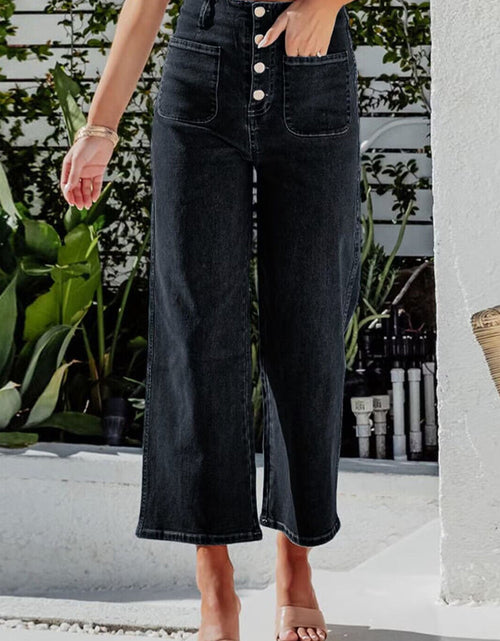 Load image into Gallery viewer, Button Fly Cropped Wide Leg Jeans
