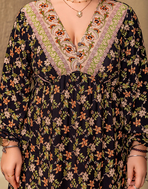 Load image into Gallery viewer, Plus Size Floral V-Neck Balloon Sleeve Dress
