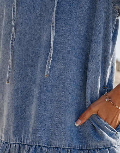 Load image into Gallery viewer, Ruffled Side Pockets Puff Sleeve Denim Mini Dress
