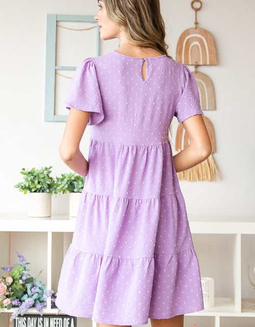 Load image into Gallery viewer, Heimish Full Size Swiss Dot Short Sleeve Tiered Dress
