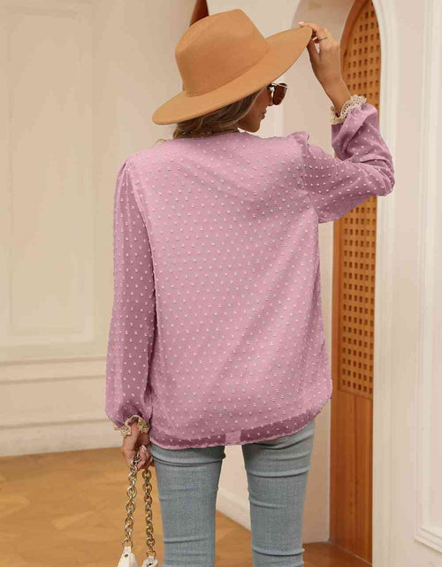 Load image into Gallery viewer, Swiss Dot Contrast V-Neck Blouse
