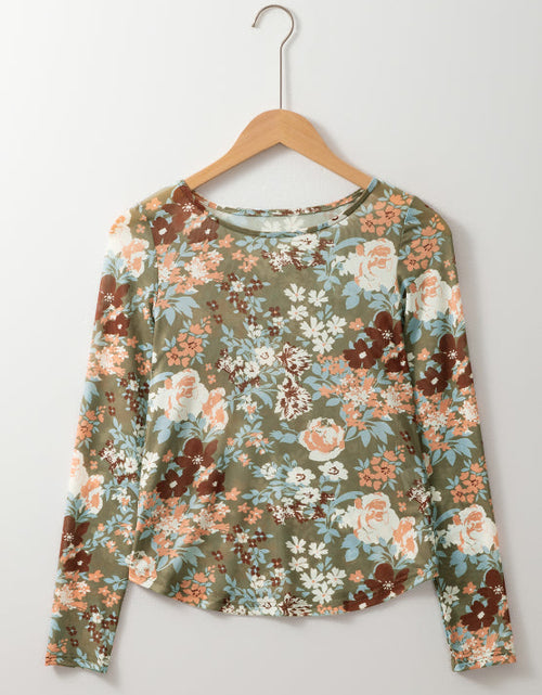 Load image into Gallery viewer, Floral Round Neck Long Sleeve T-Shirt
