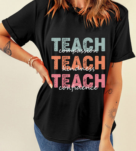 Letter Graphic Round Neck Short Sleeve T-Shirt