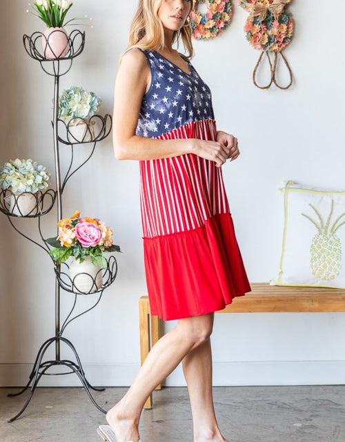Load image into Gallery viewer, Heimish Full Size US Flag Theme Contrast Tank Dress
