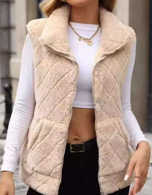 Load image into Gallery viewer, Fuzzy Plaid Texture Zip Up Vest Coat

