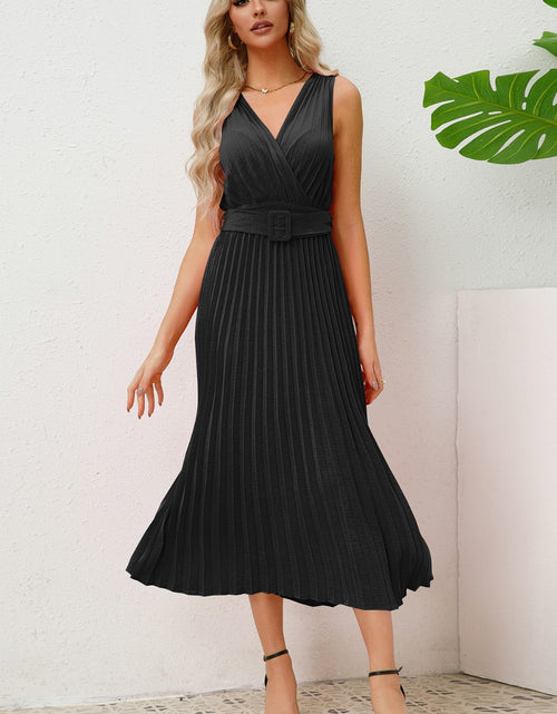 Load image into Gallery viewer, Surplice Sleeveless Midi Pleated Dress
