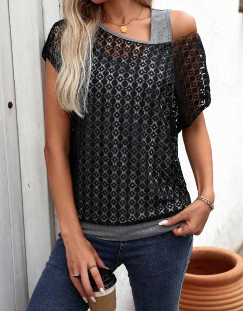 Load image into Gallery viewer, Lace Short Sleeve Fake Two Piece T-Shirt
