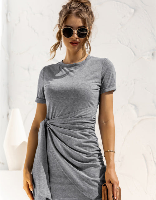 Load image into Gallery viewer, Round Neck Cuffed Sleeve Side Tie Dress
