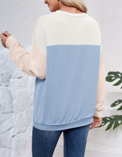 Load image into Gallery viewer, Lovelet Color Block Round Neck Long Sleeve Sweatshirt
