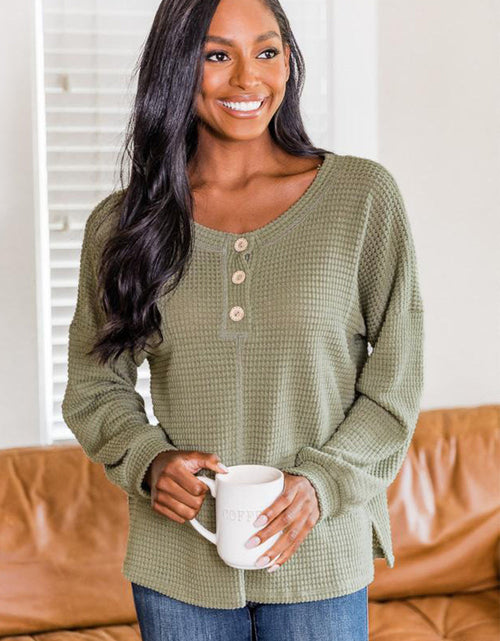 Load image into Gallery viewer, Slit Waffle Knit Long Sleeve T-Shirt
