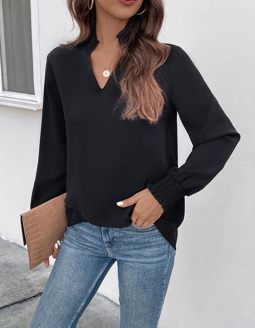 Load image into Gallery viewer, Perfee Smocked Notched Long Sleeve Blouse
