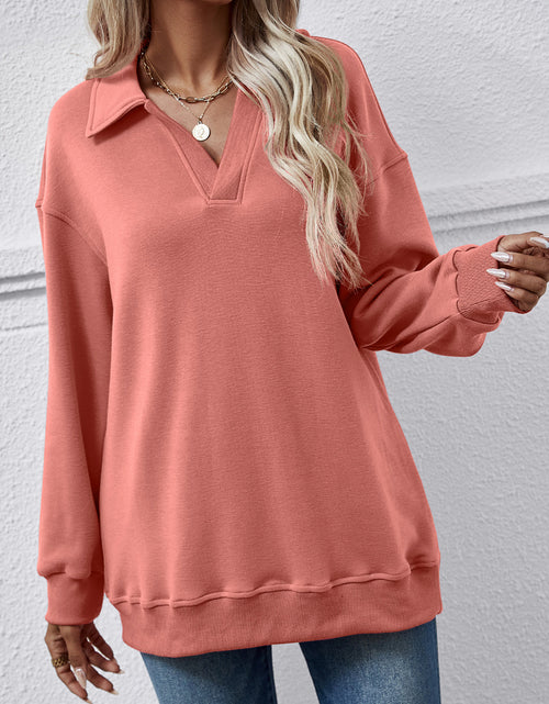 Load image into Gallery viewer, Collared Neck Dropped Shoulder Sweatshirt
