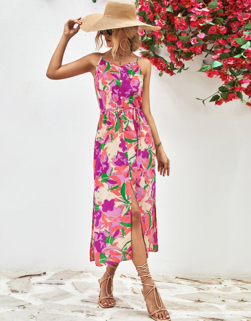 Load image into Gallery viewer, Printed Spaghetti Strap Front Slit Dress
