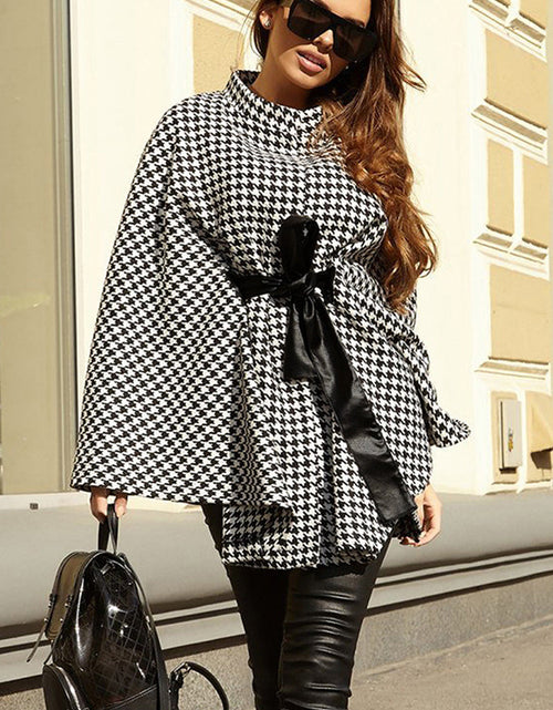 Load image into Gallery viewer, Houndstooth Tie Waist Trench Coat
