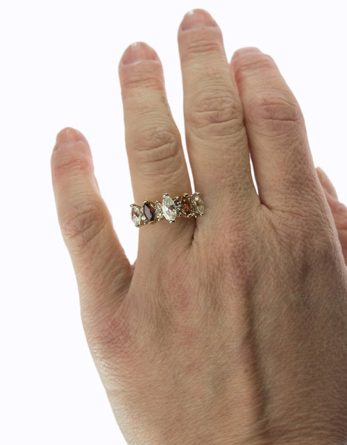 Load image into Gallery viewer, Vintage Genuine Garnet and Clear Cubic Zirconia Cocktail Ring 18k Yellow Gold Electroplated by PVD Vintage Jewelry
