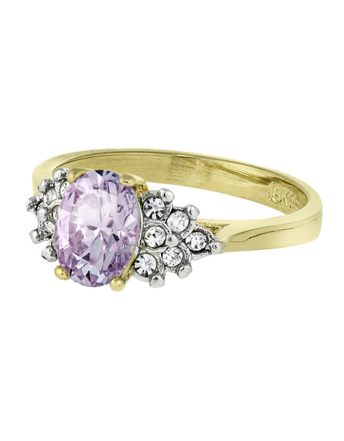 Load image into Gallery viewer, Vintage 1980's Cubic Zirconia Ring with Clear Austrian Crystals 18k Yellow Gold Electroplated by PVD Vintage Jewelry
