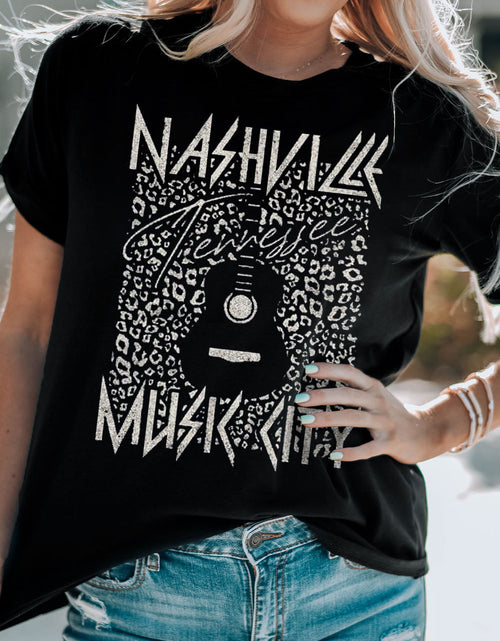 Load image into Gallery viewer, Graphic Cuffed Sleeve Round Neck Tee
