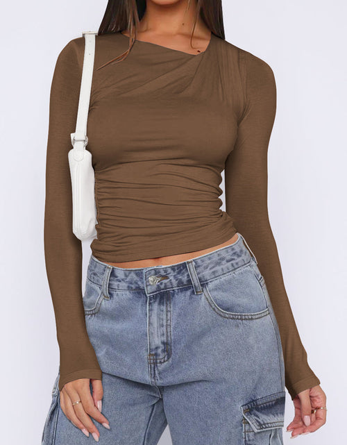 Load image into Gallery viewer, Ruched Asymmetrical Neck Long Sleeve T-Shirt
