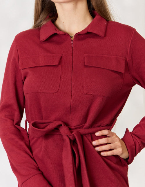 Load image into Gallery viewer, Culture Code Full Size Tie Front Half Zip Long Sleeve Shirt Dress
