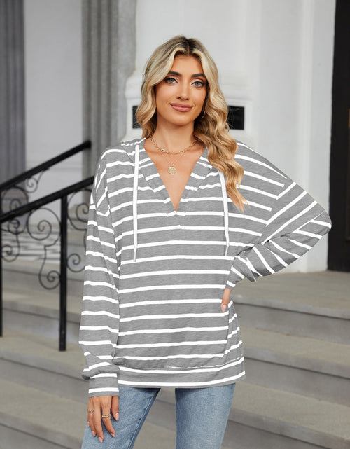 Load image into Gallery viewer, Drawstring Striped Long Sleeve Hoodie
