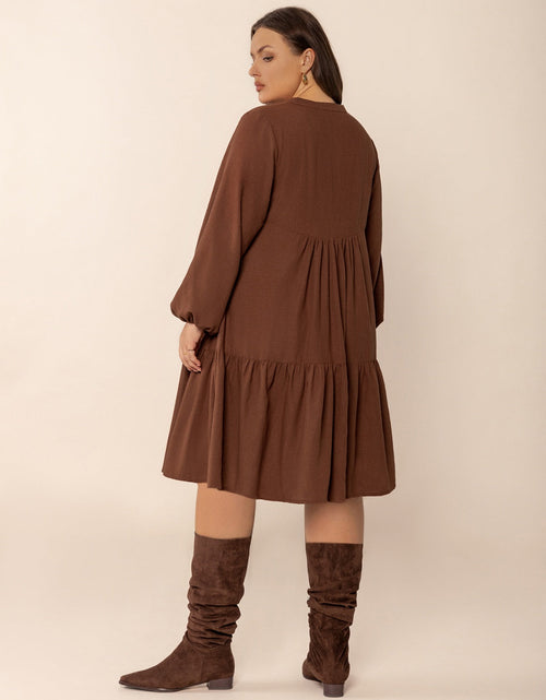 Load image into Gallery viewer, Plus Size Tie Neck Balloon Sleeve Tiered Dress
