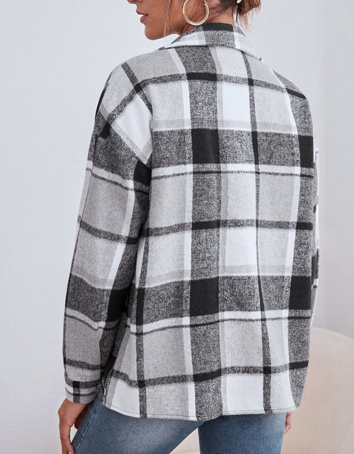 Load image into Gallery viewer, Plaid Collared Neck Button Down Jacket

