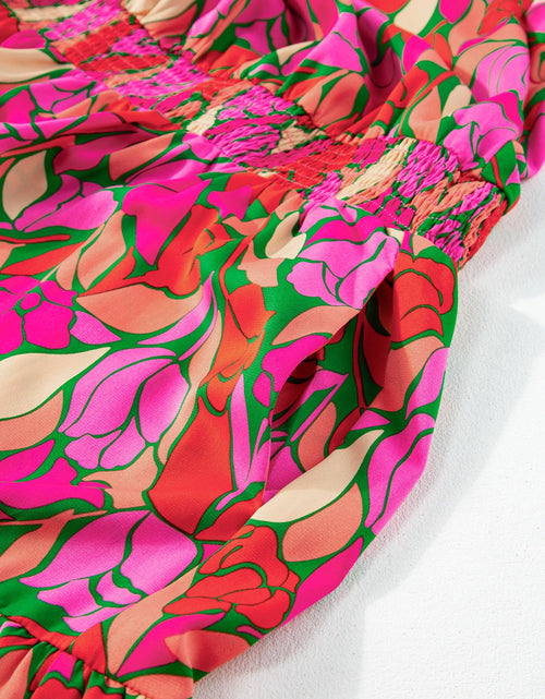 Load image into Gallery viewer, Frill Printed Notched Short Sleeve Midi Dress
