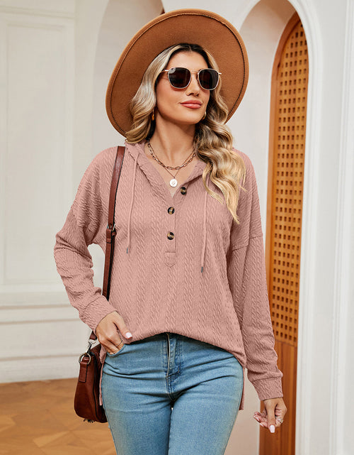 Load image into Gallery viewer, Half-Button Dropped Shoulder Hoodie
