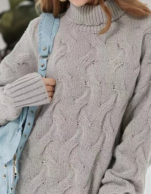Load image into Gallery viewer, Cable-Knit Turtleneck Sweater Dress
