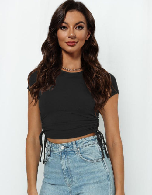 Load image into Gallery viewer, Round Neck Short Sleeve Drawstring Tee

