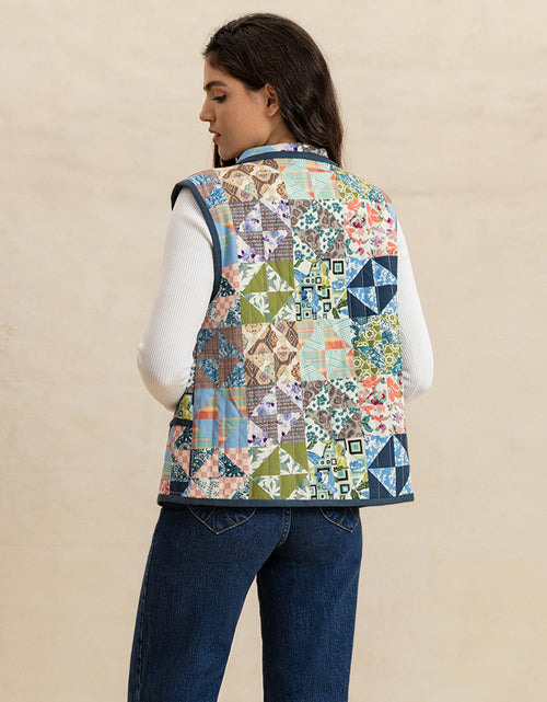 Load image into Gallery viewer, Printed Patchwork Contrast Piping Vest

